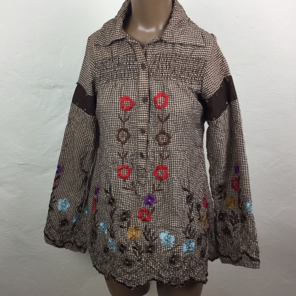 🦎 SAVAGE CULTURE Gingham EMBROIDERED Tunic BLOUSE